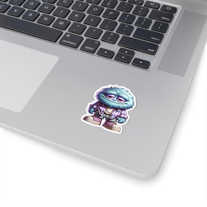 ColorFlow Blue Furry Monster Sticker | Plaid Shirt Creature Vinyl Decal