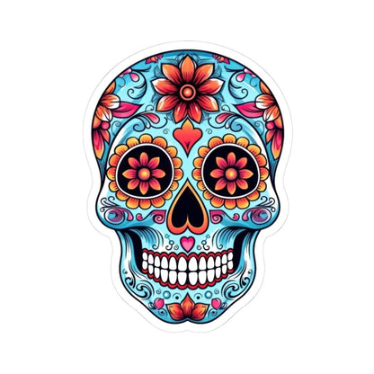 ColorFlow | Floral Sugar Skull Vinyl Sticker | Day of the Dead Heart Eyes Decal | Waterproof Colorful Calavera Laptop Sticker
