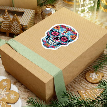 Pink Bloom Sugar Skull Vinyl Sticker | Día de los Muertos Waterproof Calavera Art | Floral Mexican Skull Laptop Decal