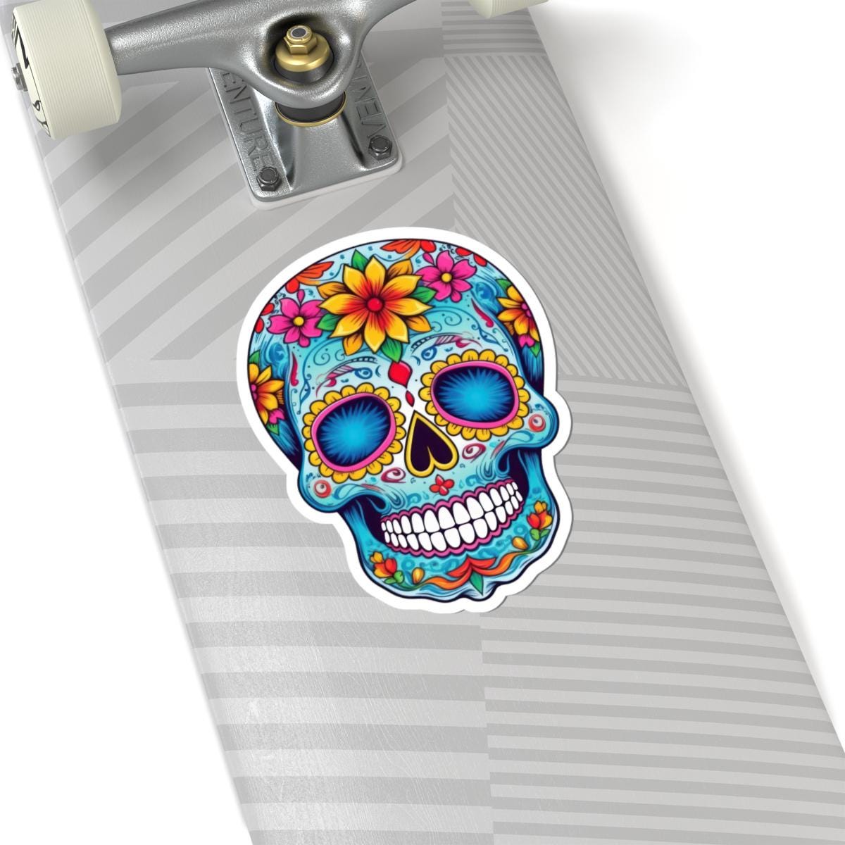 ColorFlow | Vibrant Sugar Skull Vinyl Sticker | Dia de los Muertos Floral Decal | Waterproof Colorful Skull Laptop Sticker