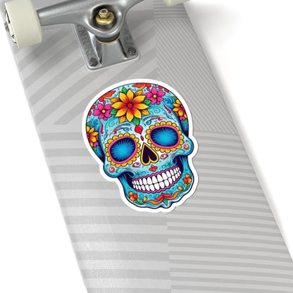 ColorFlow | Vibrant Sugar Skull Vinyl Sticker | Dia de los Muertos Floral Decal | Waterproof Colorful Skull Laptop Sticker