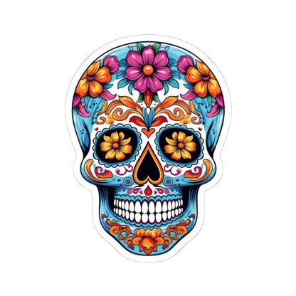 Radiant Floral Sugar Skull Vinyl Sticker | Colorful Día de los Muertos Calavera Art | Waterproof Decorative Laptop Decal