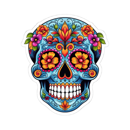 Blue Sugar Skull Floral Sticker | Dia de los Muertos Vinyl Decal (Waterproof)