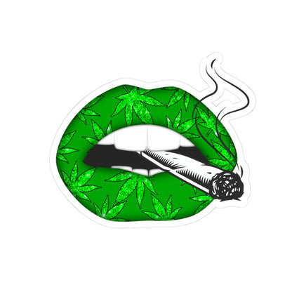 ColorFlow | Green Lips Smoking Joint Sticker Waterproof Weed Kiss Cut Vinyl Cannabis Art Stoner Babe Glossy Pothead Laptop Car Decal