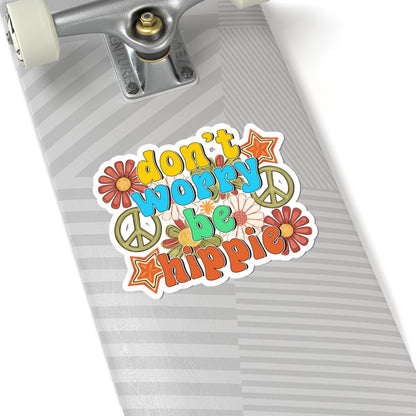 Don't Worry Be Hippie  Retro Floral Peace Sticker | Groovy 70s Vinyl Decal