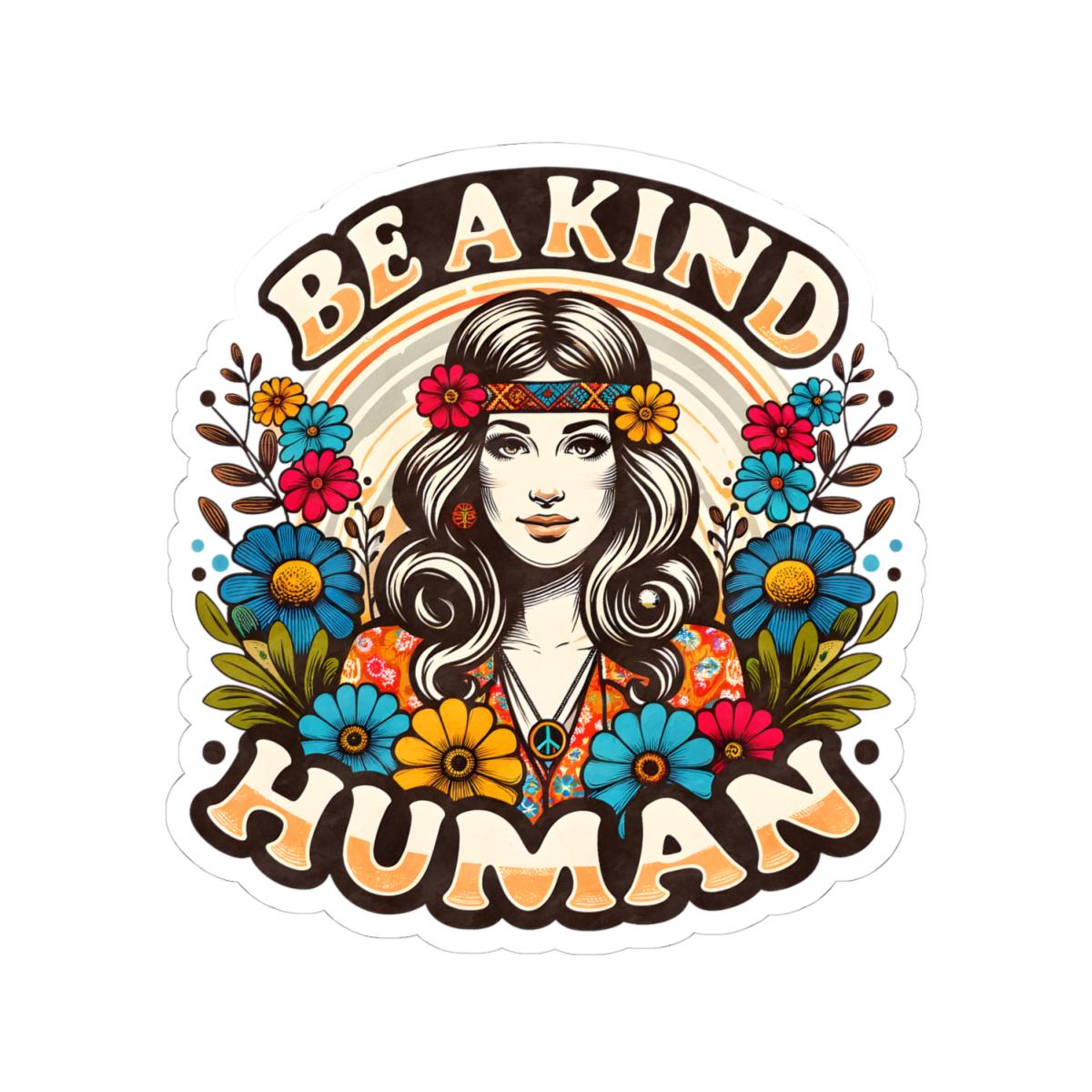 Retro Hippie Flower Power Sticker | Be A Kind Human Peace Decal (Vinyl)