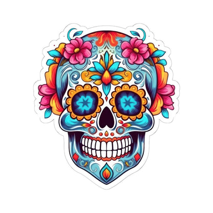 ColorFlow | Floral Sugar Skull Vinyl Sticker | Dia de los Muertos Waterproof Decal | Bright Mexican Skull for Laptop or Water Bottle