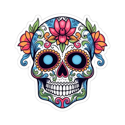 ColorFlow | White Sugar Skull Vinyl Sticker | Floral Dia de los Muertos Decal | Waterproof Gothic Skull Art for Laptop or Flask