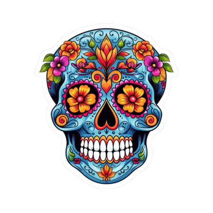 Blue Sugar Skull Floral Sticker | Dia de los Muertos Vinyl Decal (Waterproof)