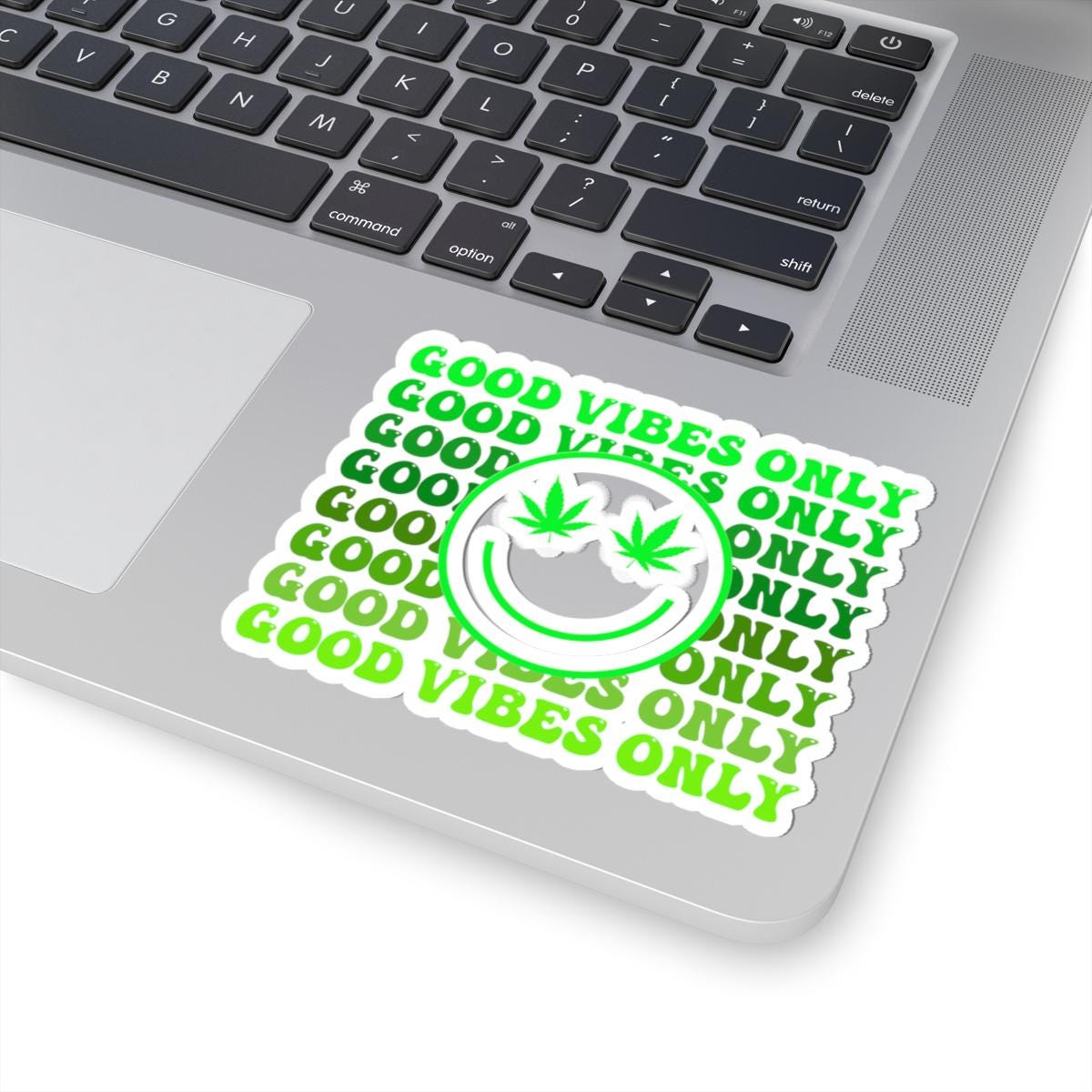ColorFlow | Good Vibes Only Weed Sticker Waterproof Vinyl Cannabis Leaf Smiley Face Stoner Decal for Laptop Tumbler Blunt Box Gift