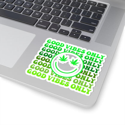 ColorFlow | Good Vibes Only Weed Sticker Waterproof Vinyl Cannabis Leaf Smiley Face Stoner Decal for Laptop Tumbler Blunt Box Gift
