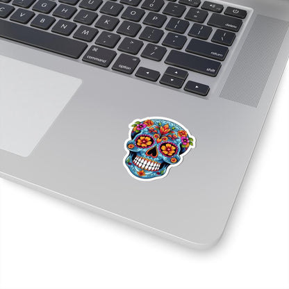 Blue Sugar Skull Floral Sticker | Dia de los Muertos Vinyl Decal (Waterproof)