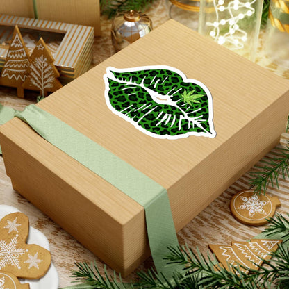 ColorFlow | Leopard Print Green Lips Sticker Waterproof Kiss Cut Cannabis Leaf Vinyl Decal Stoner Girl Weed Glossy Art Laptop Car Decor