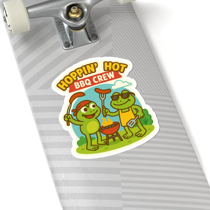 ColorFlow | Hoppin Hot BBQ Crew Sticker | Cute Frog Grilling Vinyl Decal | Waterproof Funny Summer Barbecue Sticker