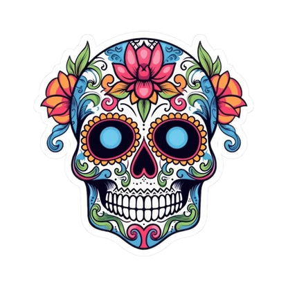 ColorFlow | White Sugar Skull Vinyl Sticker | Floral Dia de los Muertos Decal | Waterproof Gothic Skull Art for Laptop or Flask