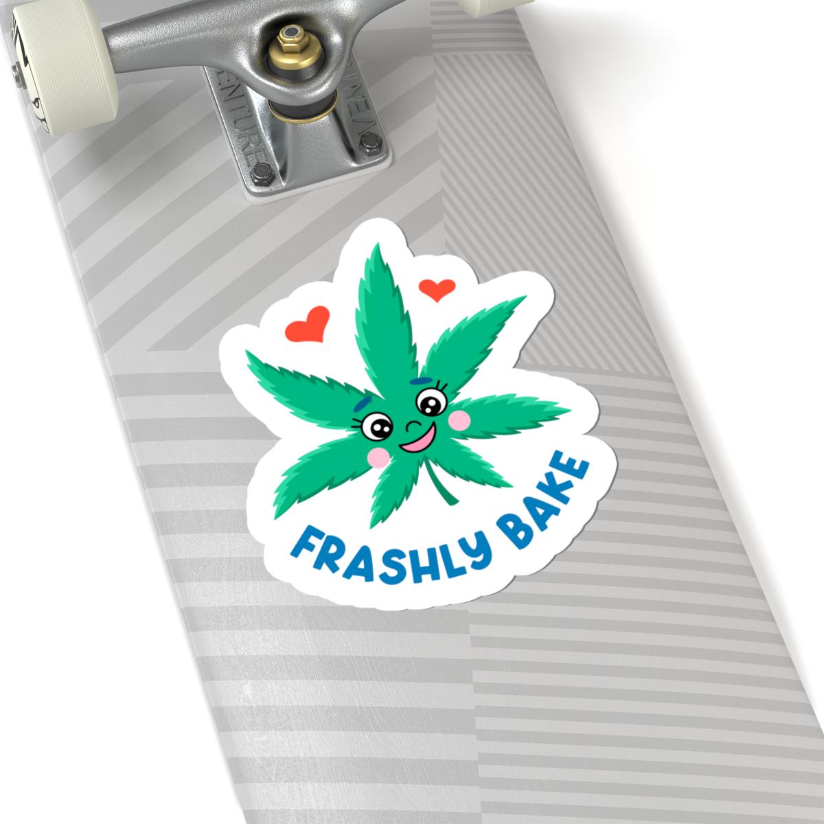 ColorFlow | Frashly Bake Cute Weed Sticker | Funny Kawaii Cannabis Leaf Decal | 420 Humor Vinyl Sticker for Laptops & Journals