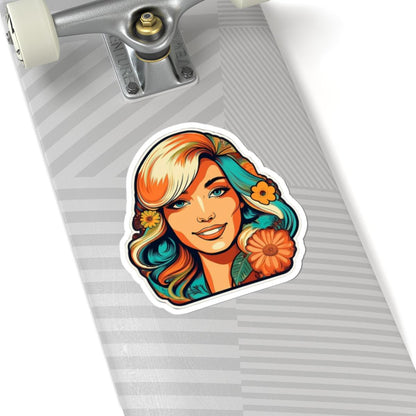 ColorFlow | Retro Flower Power Woman Sticker with Teal and Orange Hair