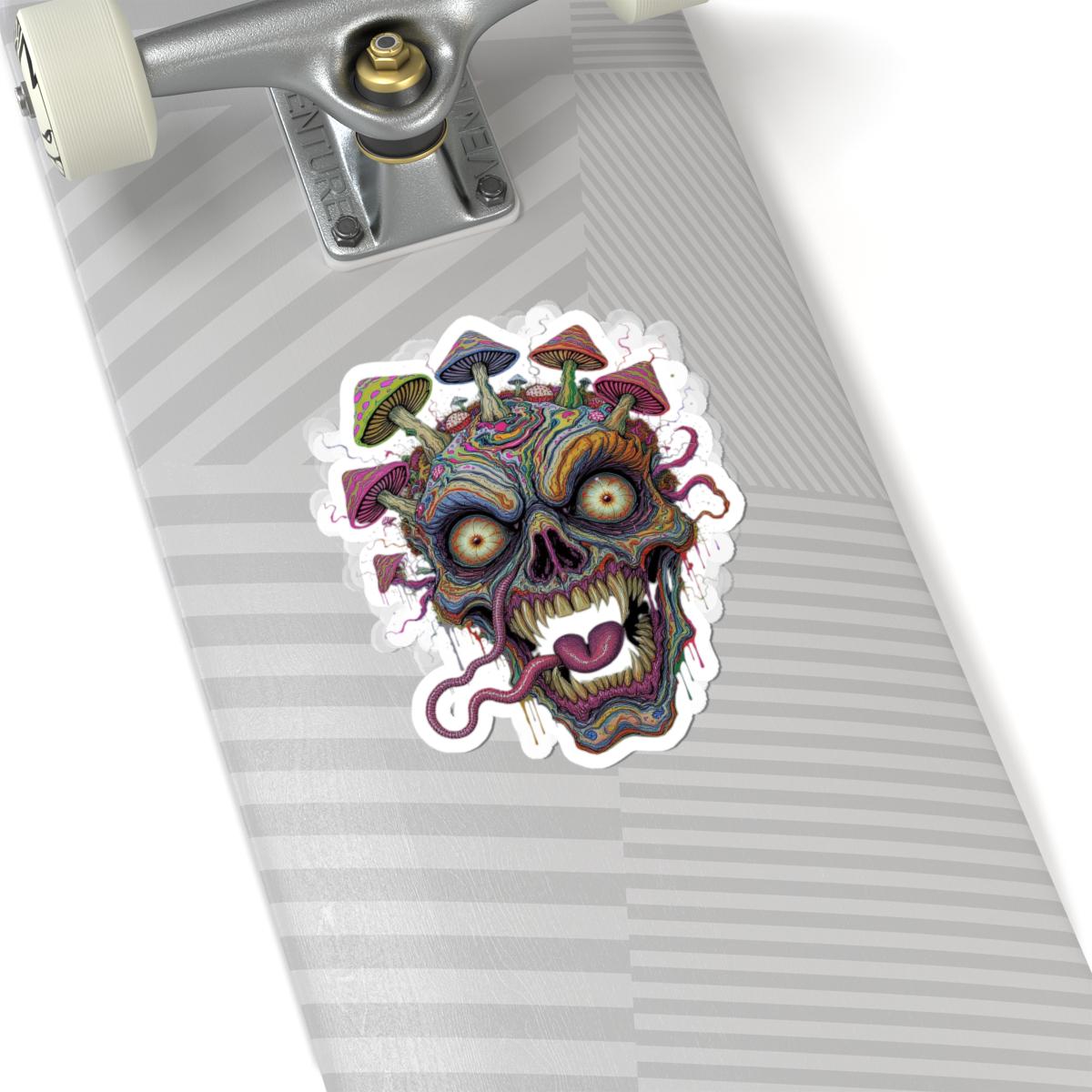 Psychedelic Skull Sticker | Trippy Mushroom Horror Art, Vibrant Surreal Design