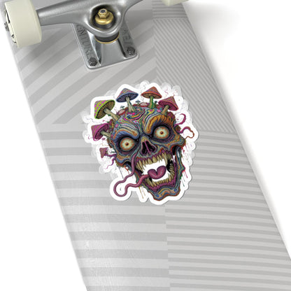Psychedelic Skull Sticker | Trippy Mushroom Horror Art, Vibrant Surreal Design