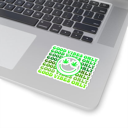 ColorFlow | Good Vibes Only Weed Sticker Waterproof Vinyl Cannabis Leaf Smiley Face Stoner Decal for Laptop Tumbler Blunt Box Gift