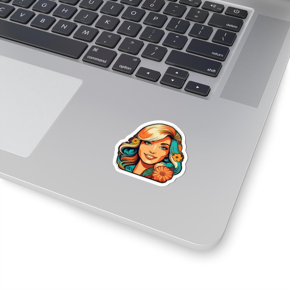 ColorFlow | Retro Flower Power Woman Sticker with Teal and Orange Hair