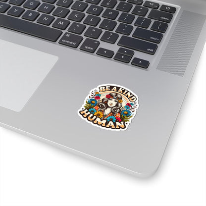 Retro Hippie Flower Power Sticker | Be A Kind Human Peace Decal (Vinyl)
