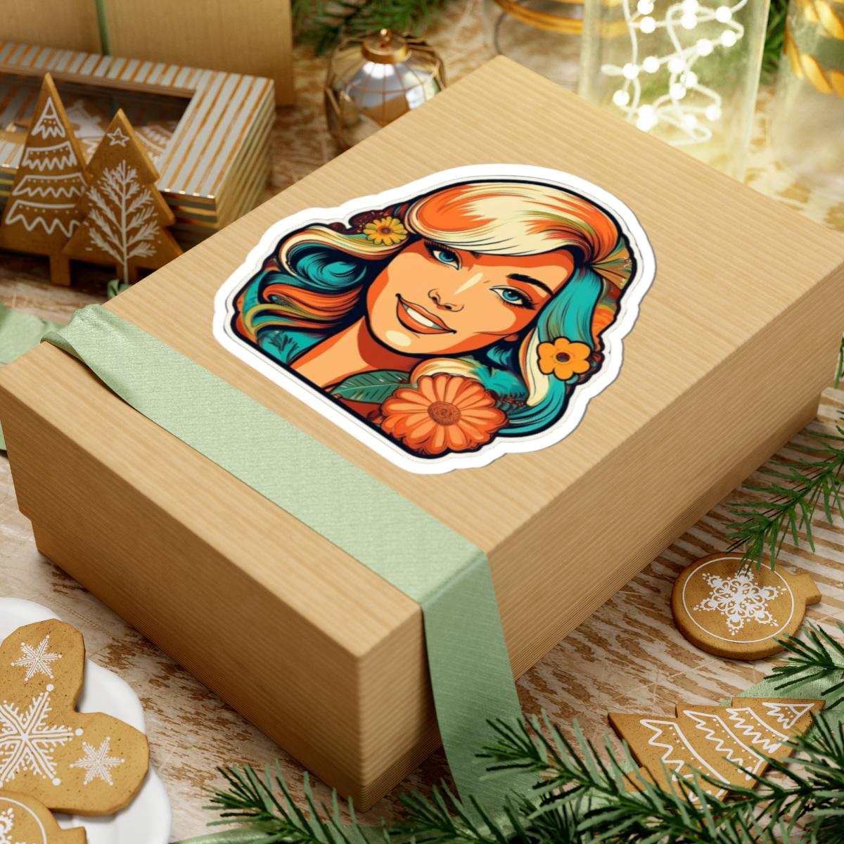 ColorFlow | Retro Flower Power Woman Sticker with Teal and Orange Hair