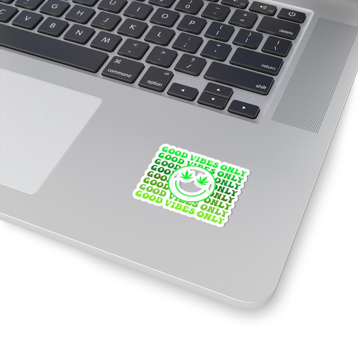 ColorFlow | Good Vibes Only Weed Sticker Waterproof Vinyl Cannabis Leaf Smiley Face Stoner Decal for Laptop Tumbler Blunt Box Gift