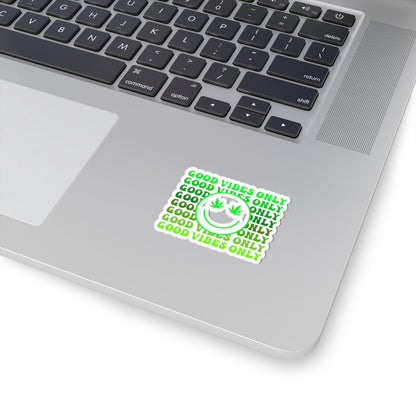 ColorFlow | Good Vibes Only Weed Sticker Waterproof Vinyl Cannabis Leaf Smiley Face Stoner Decal for Laptop Tumbler Blunt Box Gift