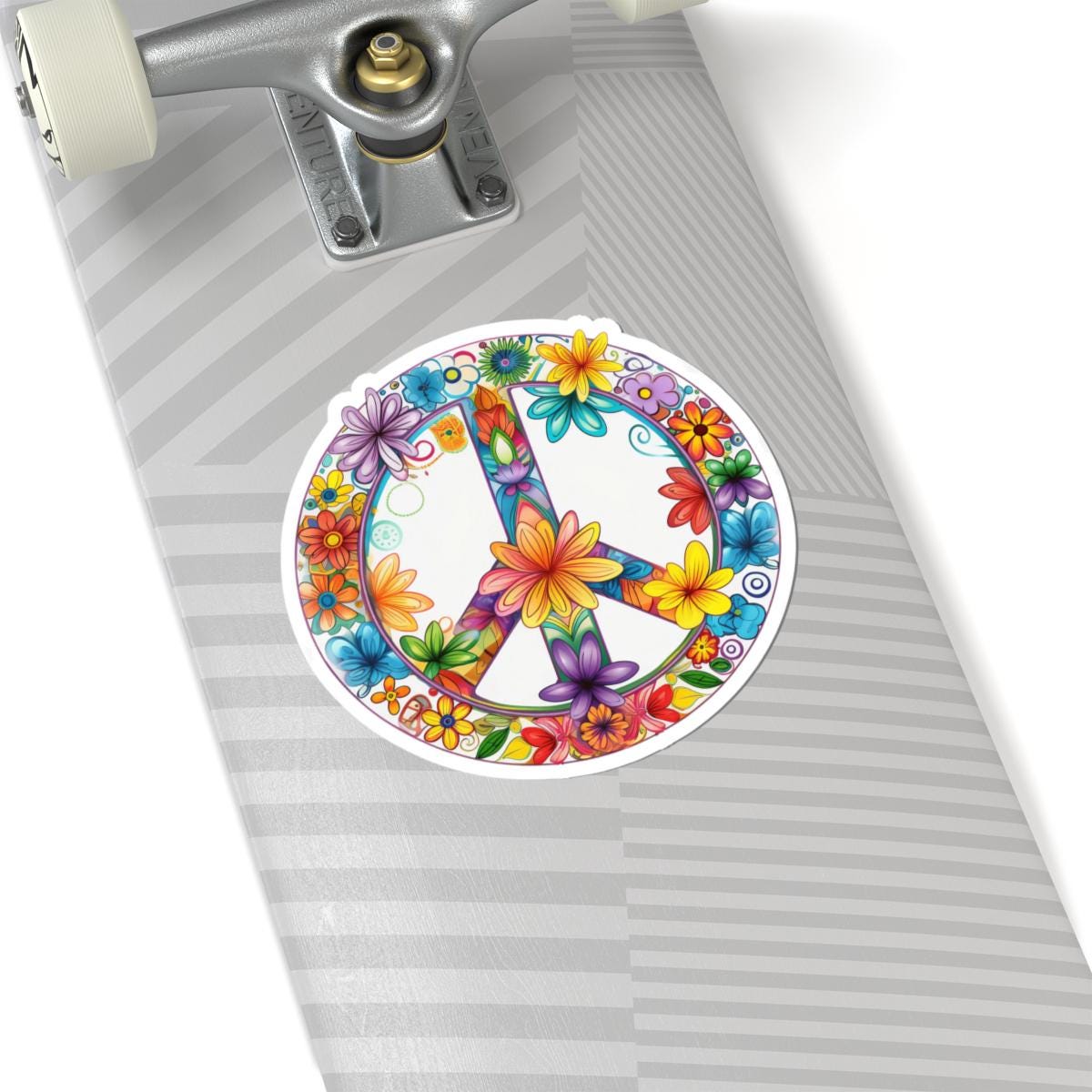 ColorFlow | Groovy Peace Symbol Flower Sticker | Hippie Floral Wreath Decal | Rainbow Boho Art