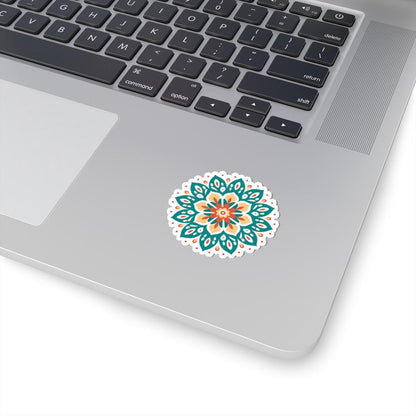ColorFlow | Boho Earth Tone Mandala Sticker | Terracotta & Teal Sacred Flower Decal | Bohemian Art