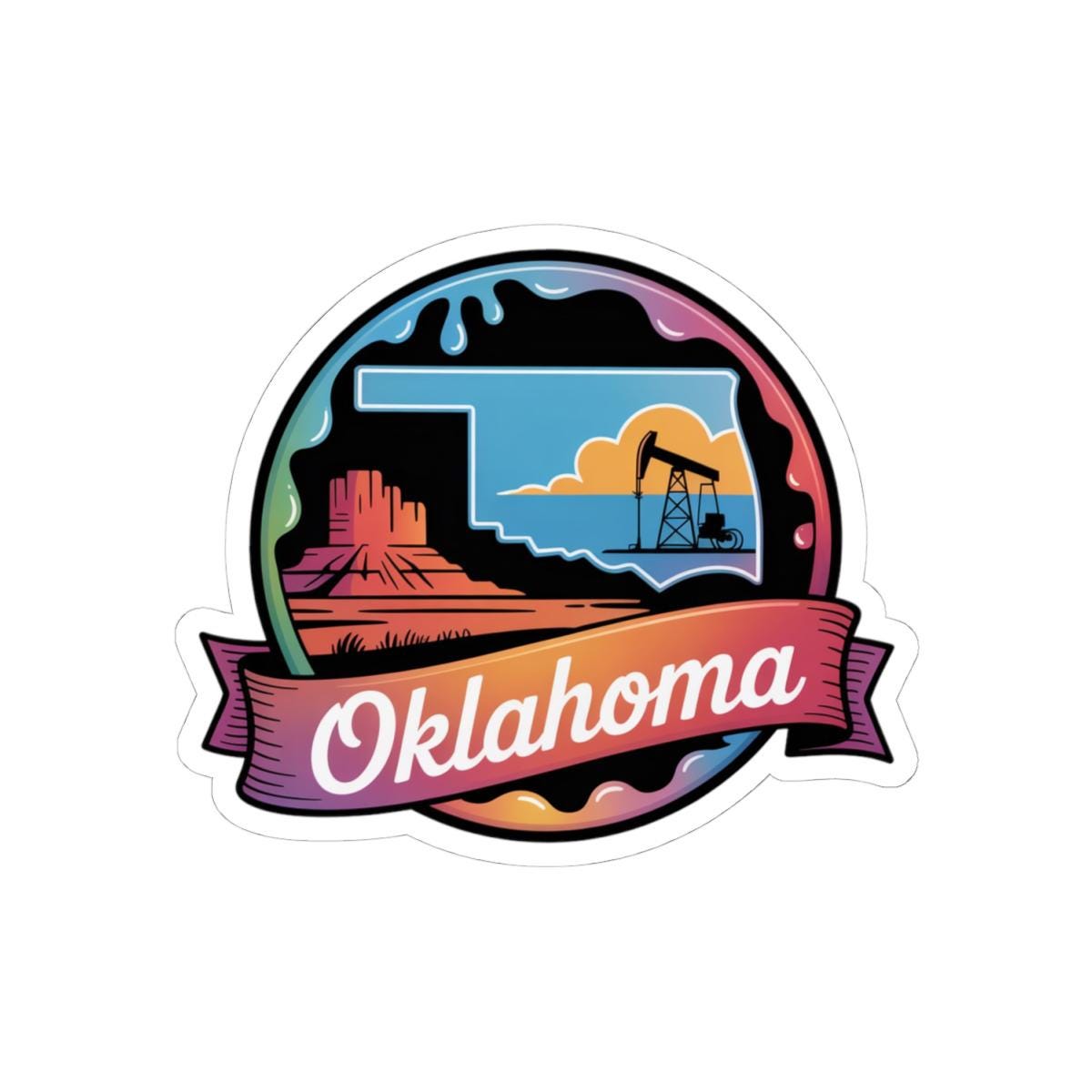 ColorFlow | Oklahoma Desert Mesa Oilfield Vinyl Sticker | Sooner State Sunset Travel Art Decal