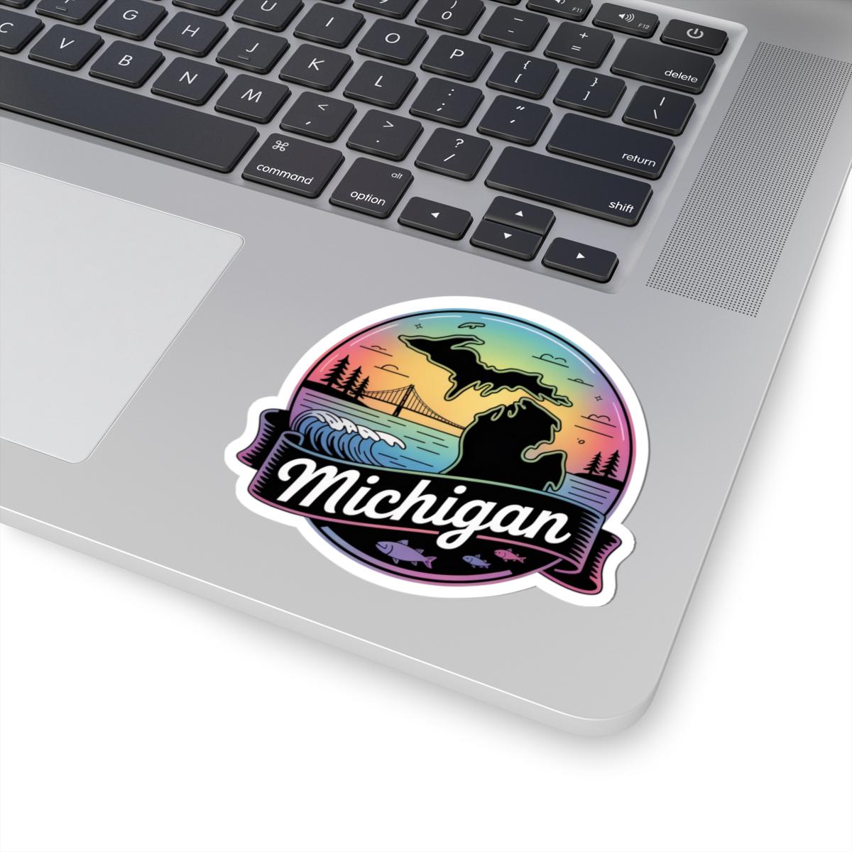 ColorFlow | Michigan Great Lakes Sunset Vinyl Sticker | Mackinac Bridge Scenic Travel Art Decal