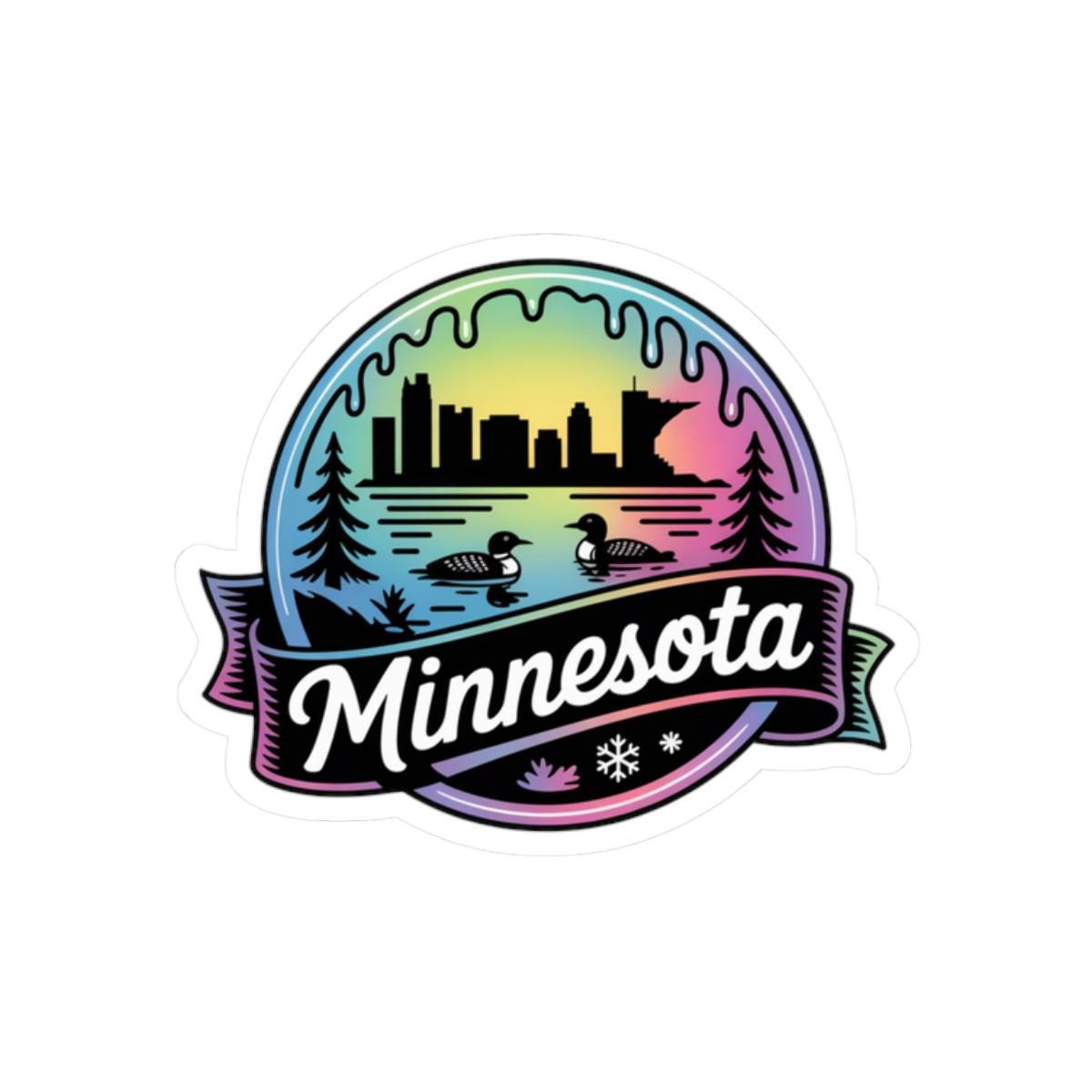 ColorFlow | Minnesota Lake Loon Skyline Vinyl Sticker | North Star State Scenic Travel Art Decal