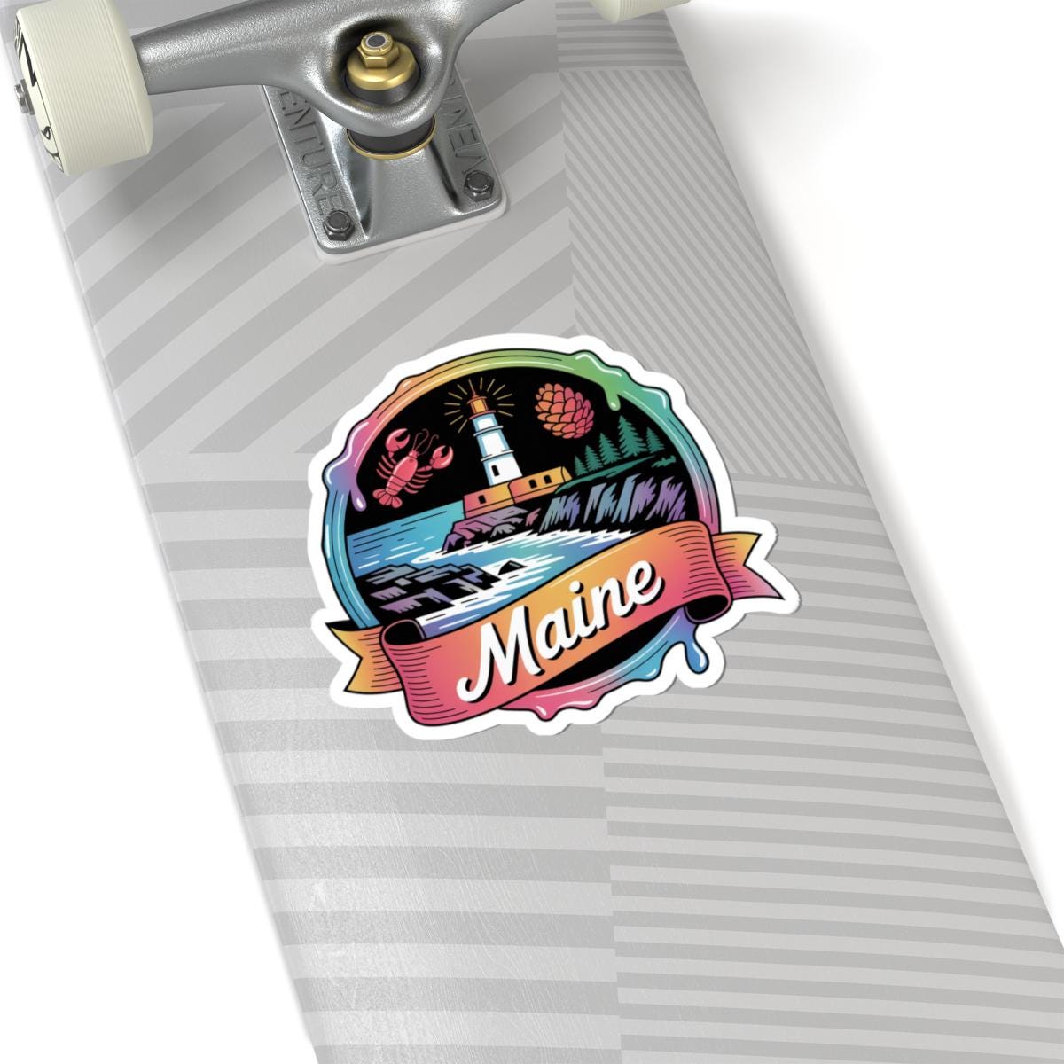 ColorFlow | Maine Lighthouse Rocky Coast Vinyl Sticker | New England Ocean Travel Art Decal