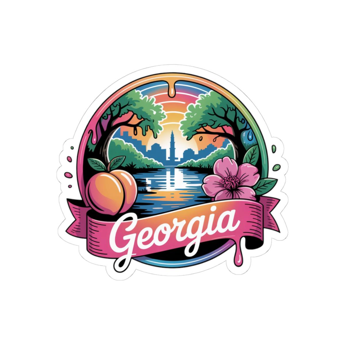 ColorFlow | Georgia Peach Skyline Sunset Vinyl Sticker | Southern State Scenic Travel Art Decal