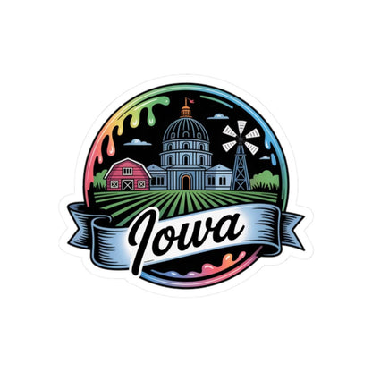 ColorFlow | Iowa Capitol Barn Farmland Vinyl Sticker | Heartland Prairie Scenic Travel Art Decal