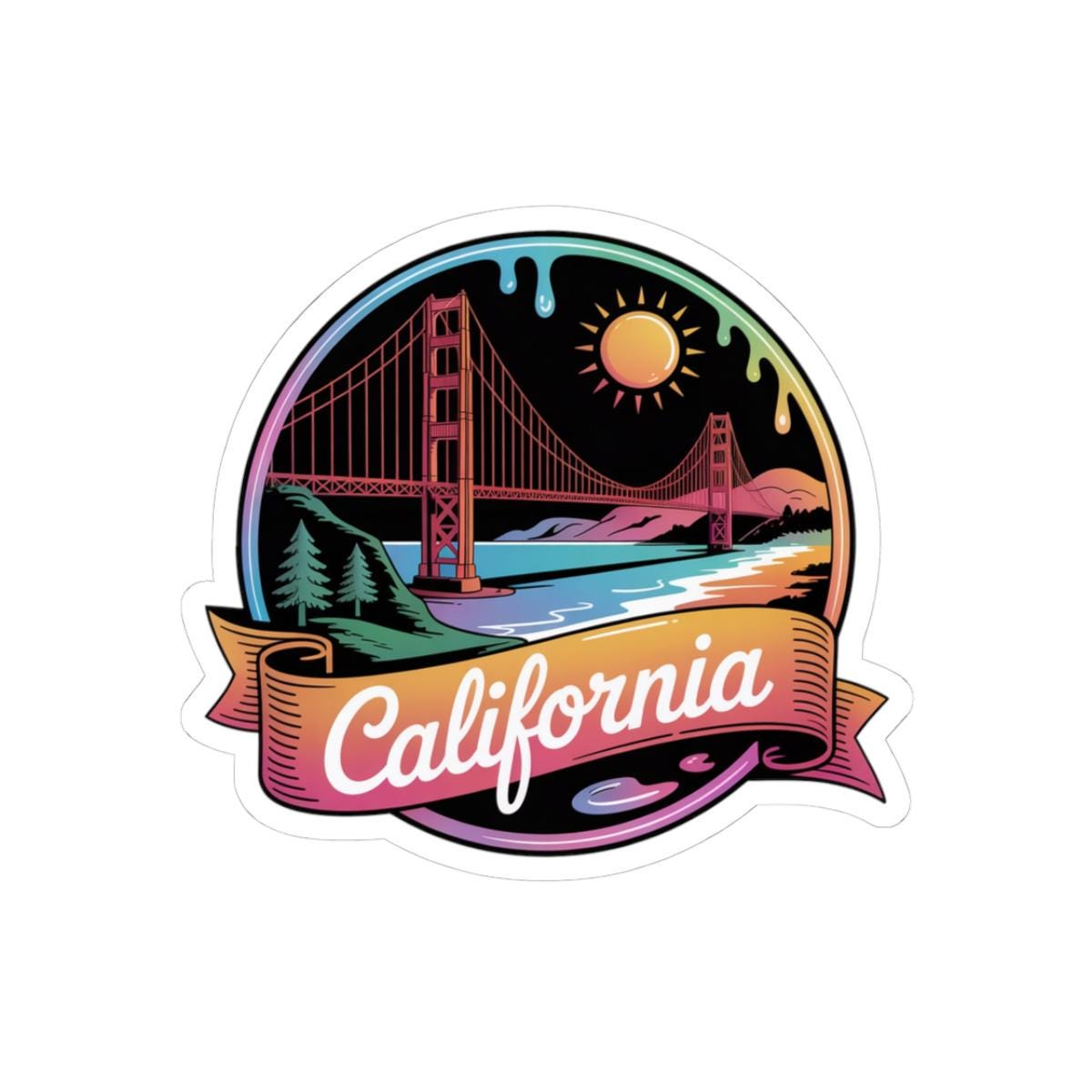 ColorFlow | California Golden Gate Sunset Vinyl Sticker | West Coast Coastal Travel Art Decal