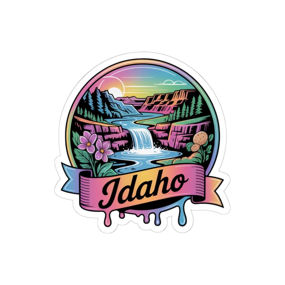 ColorFlow | Idaho Waterfall Mountain Scenic Vinyl Sticker | Pacific Northwest Nature Travel Decal