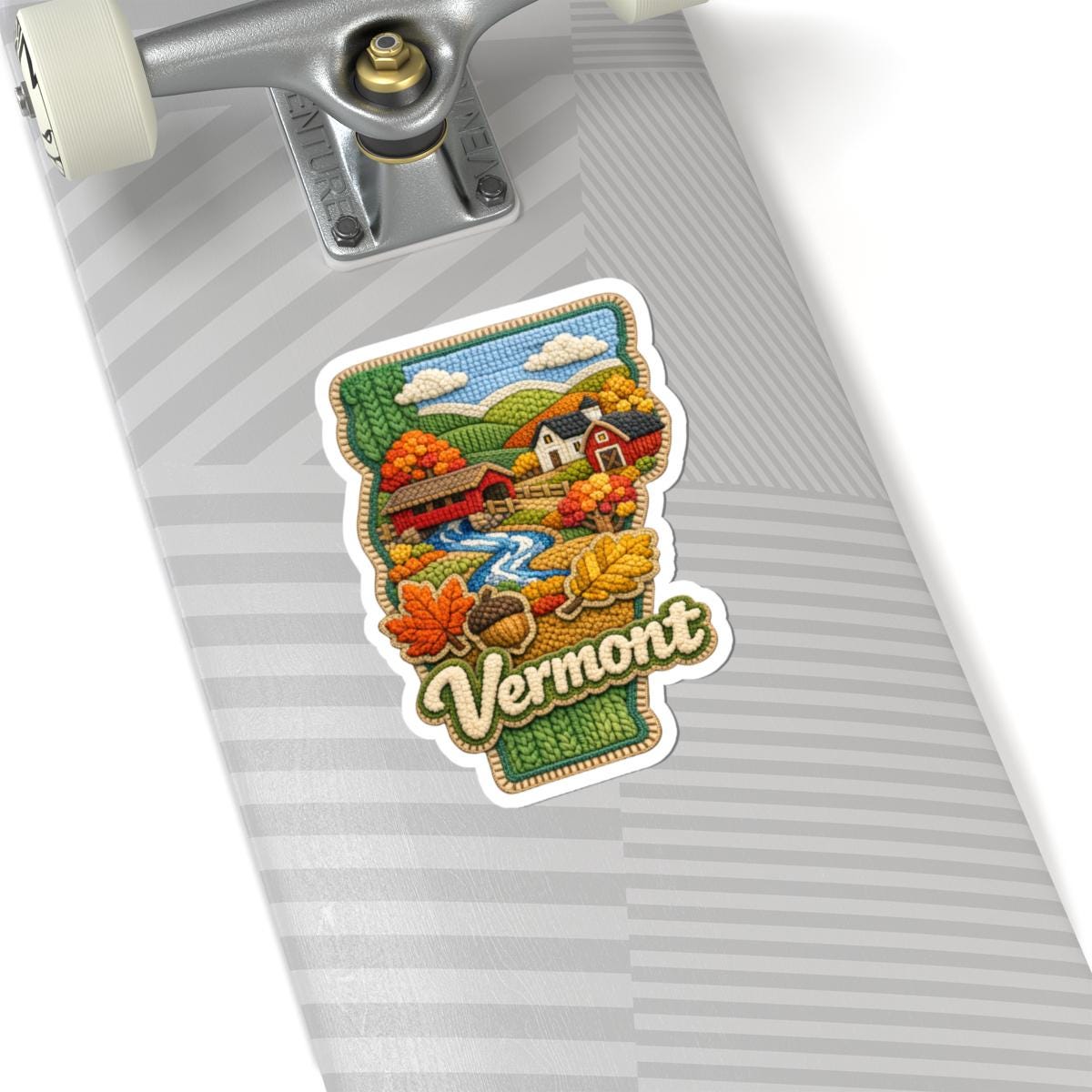 Vermont Autumn Covered Bridge Sticker | New England Fall Foliage Art