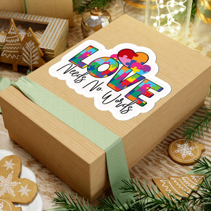 ColorFlow | Love Needs No Words Vinyl Sticker | Puzzle Heart Autism Acceptance Message Design