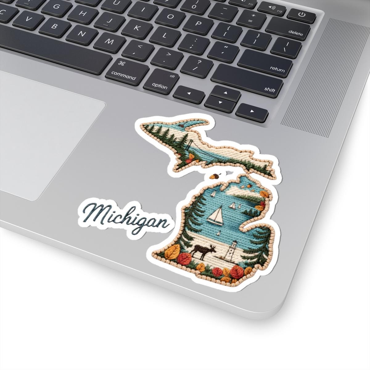 Michigan Lakes Vinyl Sticker | Sailboats, Forest, Wildlife Art (Waterproof)