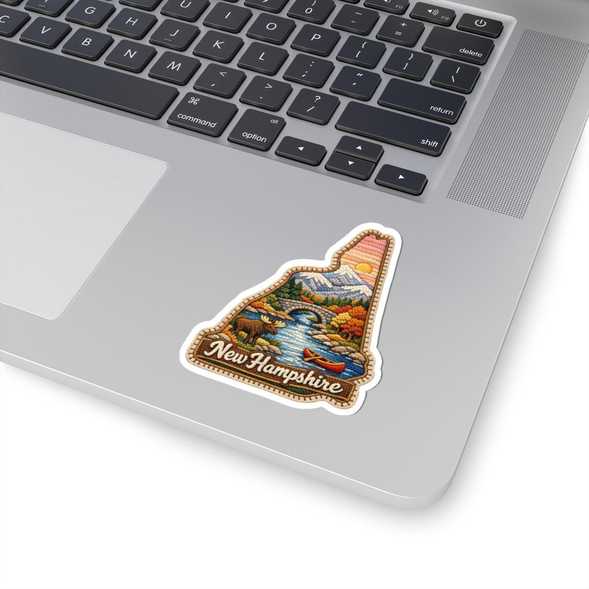 New Hampshire Mountain Passage Vinyl Sticker | Moose, Bridge, Autumn Landscape Art