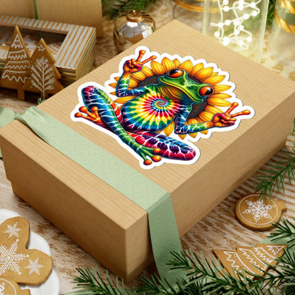 ColorFlow | Tie Dye Peace Frog Vinyl Sticker for Water Bottles Laptops Cars | Hippie Sunflower Art Waterproof Decal