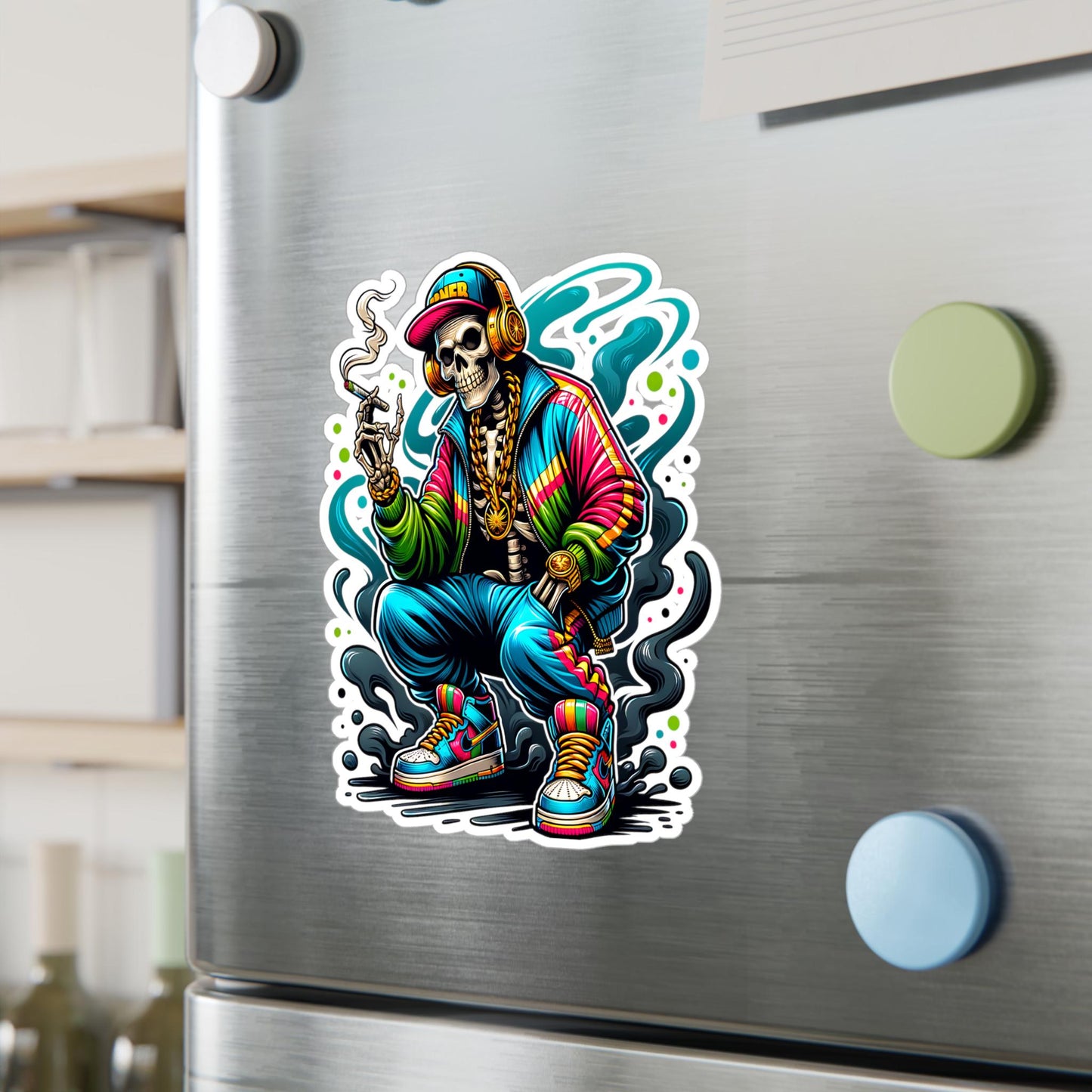 ColorFlow | Hip Hop Stoner Skeleton Vinyl Sticker | Urban Art Waterproof Decal | Glossy Matte Holographic | 6 Sizes