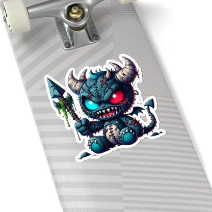 ColorFlow | Stitched Demon Plushie Monster Vinyl Sticker | Dual Eye Art Decal | Unique Collectible | Fantasy Gift Idea