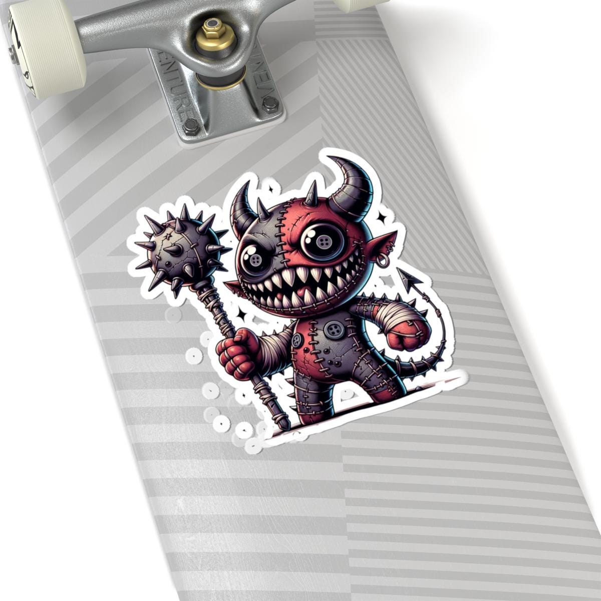 ColorFlow | Stitched Demon Plushie Monster Vinyl Sticker | Creepy Cute Art Decal | Unique Collectible | Fun Gift for All Ages