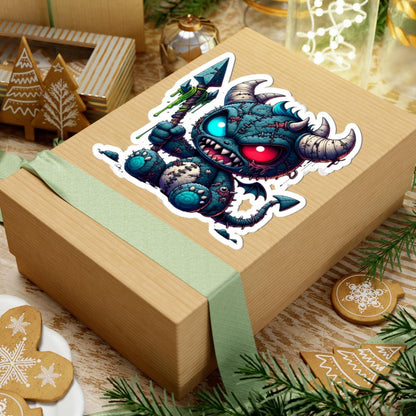 ColorFlow | Stitched Demon Plushie Monster Vinyl Sticker | Dual Eye Art Decal | Unique Collectible | Fantasy Gift Idea