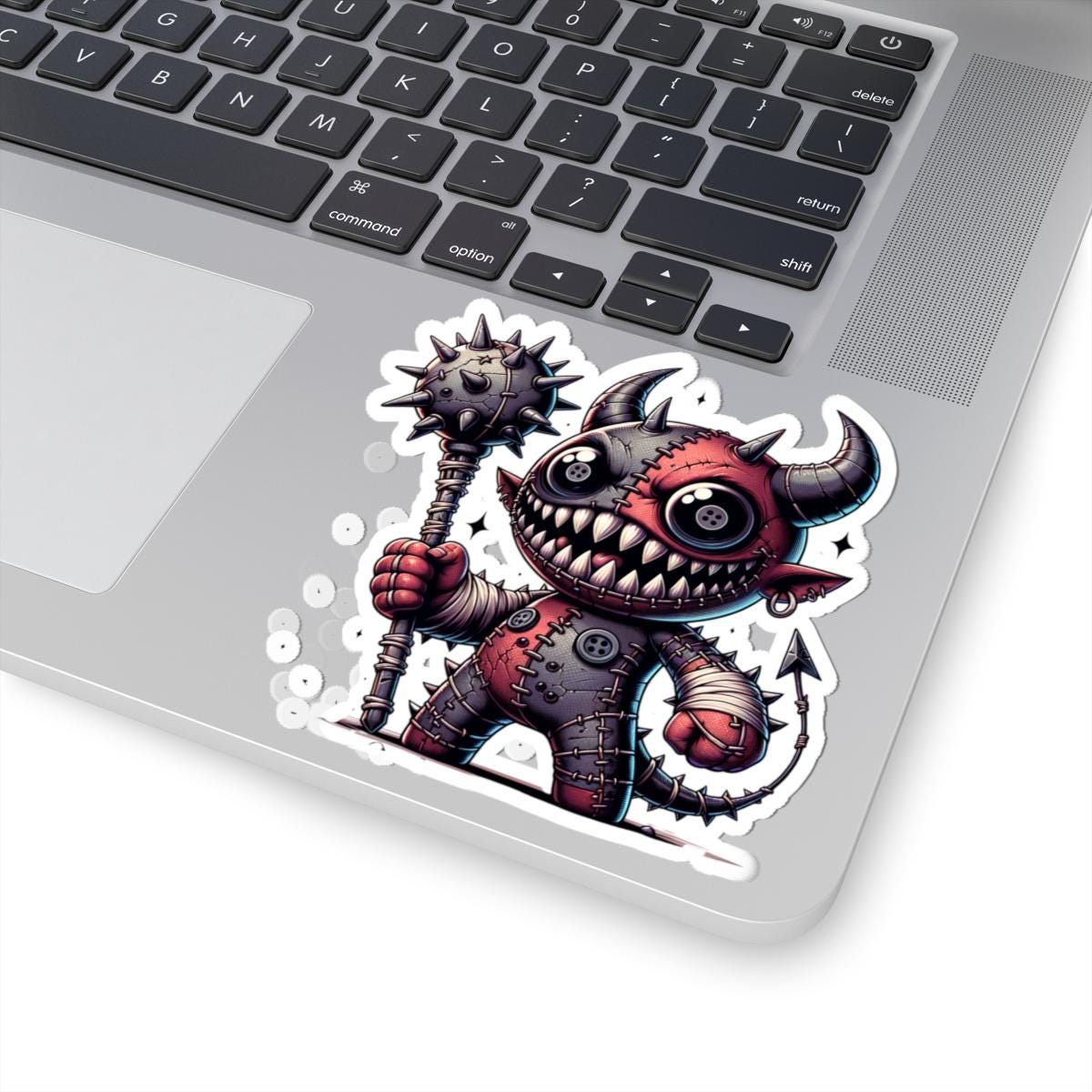 ColorFlow | Stitched Demon Plushie Monster Vinyl Sticker | Creepy Cute Art Decal | Unique Collectible | Fun Gift for All Ages