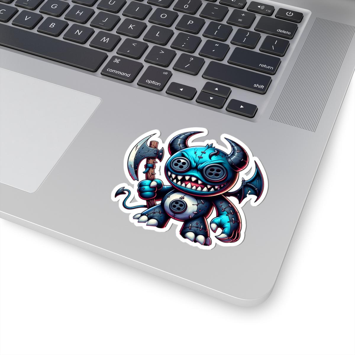 ColorFlow | Blue Demon Plushie Monster Vinyl Sticker | Button Eye Art Decal | Unique Collectible | Cute Spooky Gift Idea